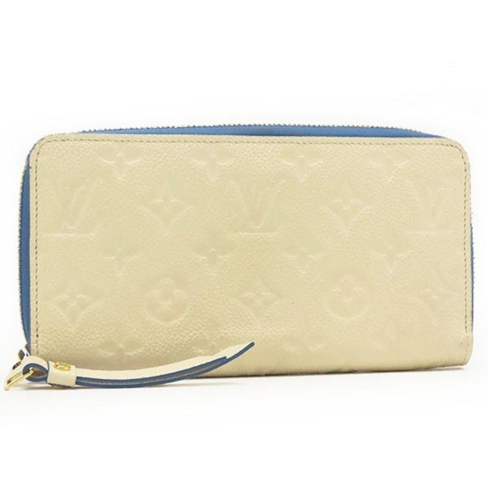 Louis Vuitton Zippy Wallet Round Zipper Long Wallet Monogram Implant Cream Blue